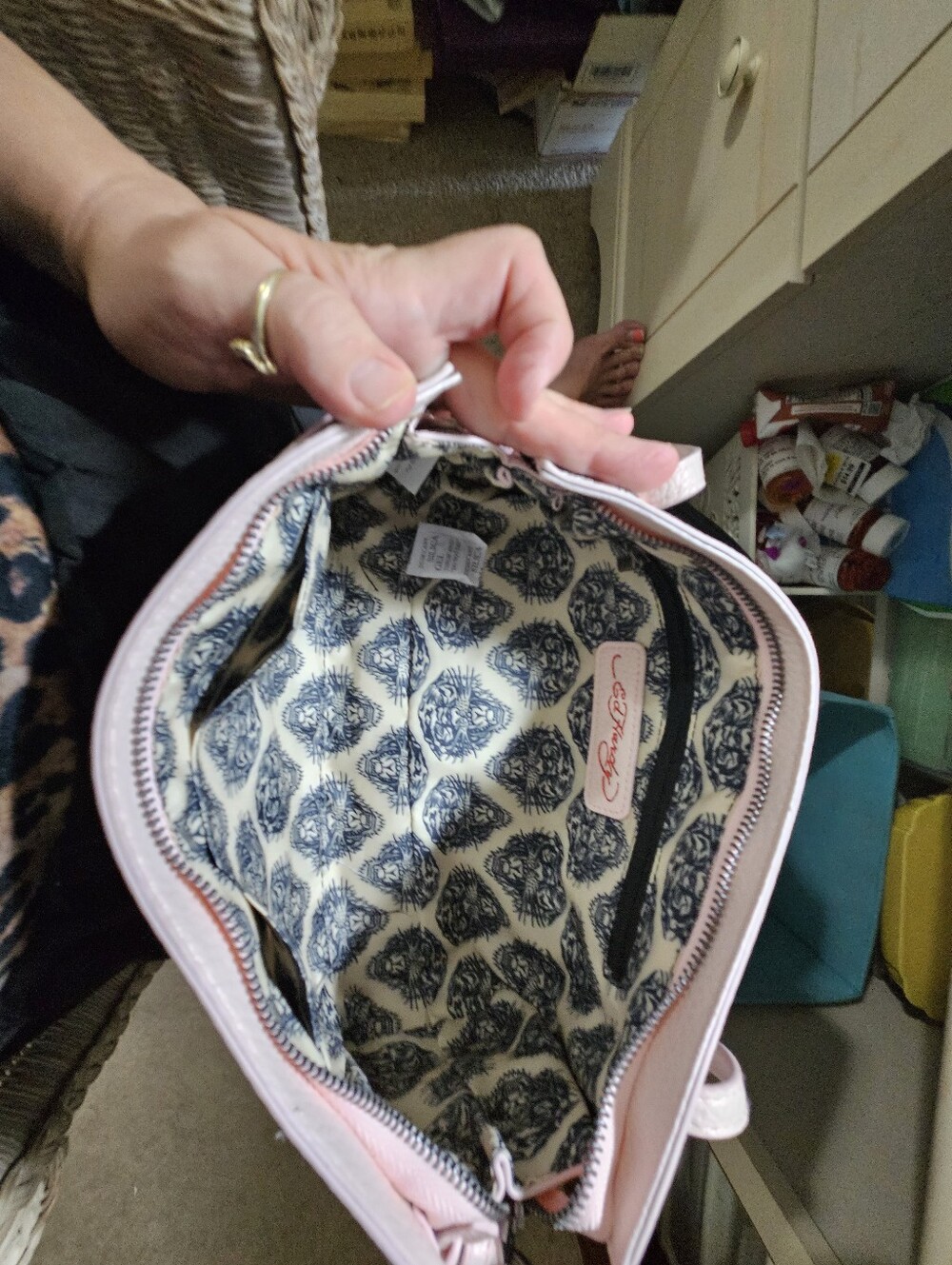 NWT Ed Hardy Abby East West Camo Shoulder Bag - Pink Y2K Tattoo Print - Picture 7 of 9